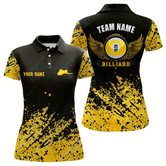 Goofygear Grunge Texture Ball 9 Billiard Polo Shirts For Women Custom Name, Billiard Shirt Design