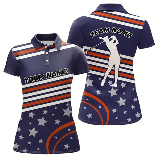 Goofygear Red, White And Blue Stars Golf Polo Shirts For Women Custom Patriotic Women Golf Tops