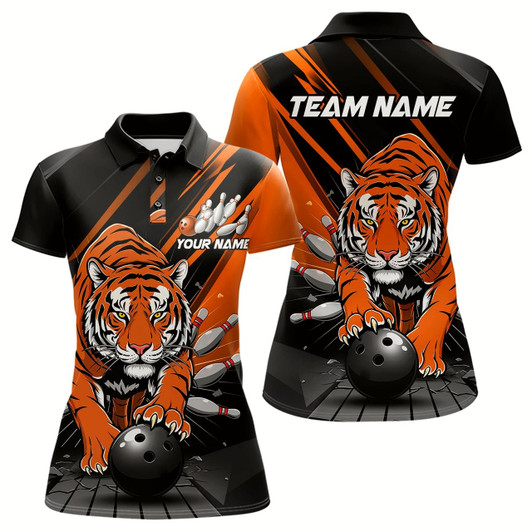 Goofygear Custom Tiger Bowling Team Polo Shirts For Women, Bowling Tournament Outfit