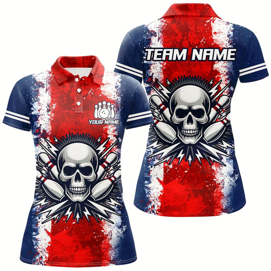 Goofygear Personalized Bowling Shirt For Women Skull Bowling Jersey Us Flag Bowling Polo Shirt Unisex