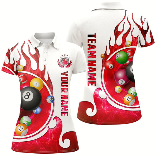 Goofygear Personalized Name Billiard Fire Polo Shirts For Women Custom Team Name Billiard Shirt Design Red