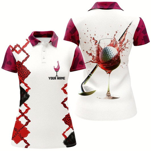 Goofygear White Red Wine Leopard Golf Shirts For Women Custom Name Womens Golf Polo Shirts Golf Gifts