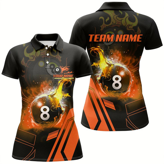 Goofygear Billiard 8 Ball Flame Orange Version 3D Printed Women Polo Shirt Best Custom Pool Team Jerseys Shirt