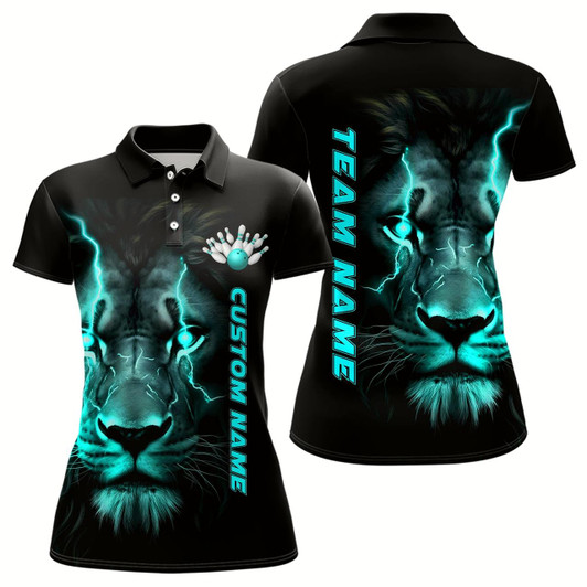 Goofygear Blue Lion Custom Women Bowling Polo Shirts Bowling League Shirts Bowling Team Jerseys