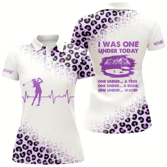 Goofygear Funny Golf Shirts For Women I Was One Under Today Custom Name Purple Leopard White Women Polo Shirts