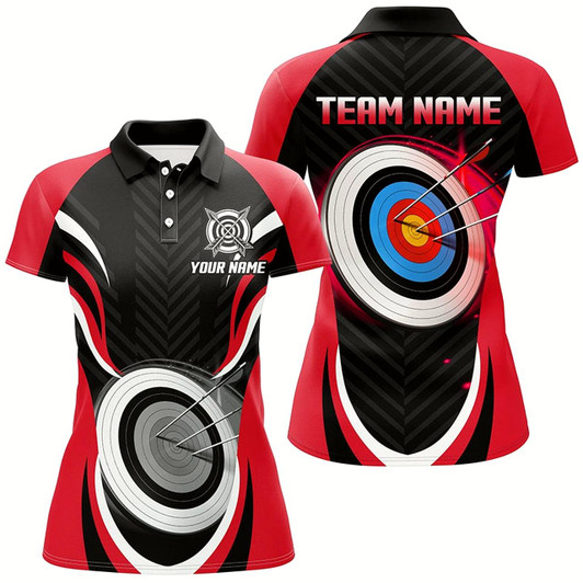 Goofygear Red Archery Jerseys Personalized Archery 3D Target Custom Women Polo Shirts, Best Archery Outfits