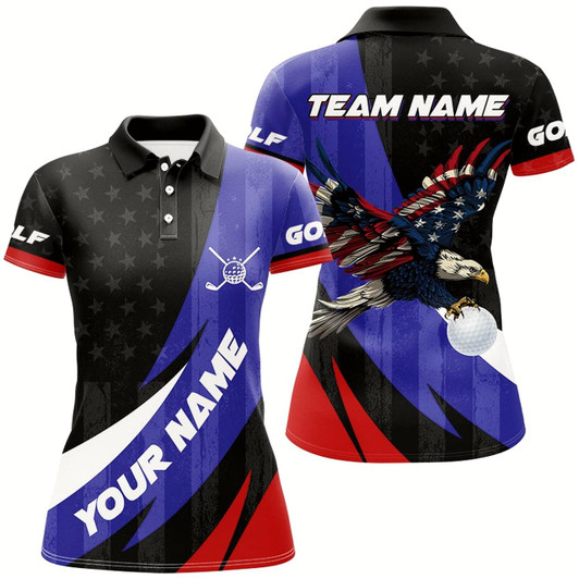 Goofygear American Flag Eagle Golf Polo Shirt For Women Custom Patriotic Golf Outfits For Ladies