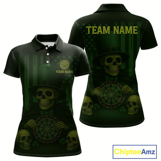 Goofygear Custom Skull Shamrock Dartboard Patrick'S Day Dart Polo Shirt For Women Patrick Dart Jersey