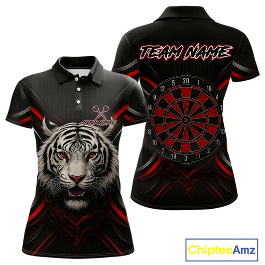Goofygear Custom Black-Red Tiger Dartboard Dart Polo Shirt For Women Outfits Tiger Dart Jersey