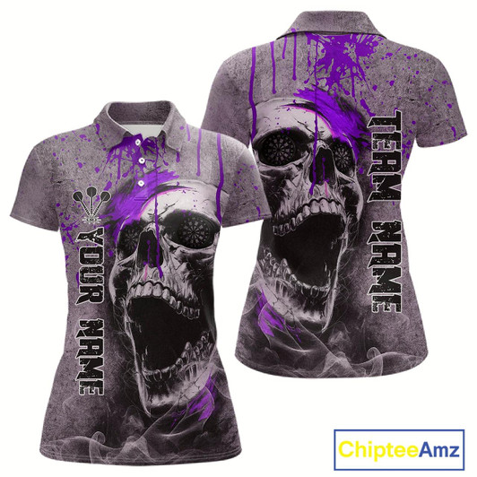 Goofygear Custom Purple Dripping Skull Polo Grunge Dart Shirt For Women Dartboard Outfits Dart Jersey