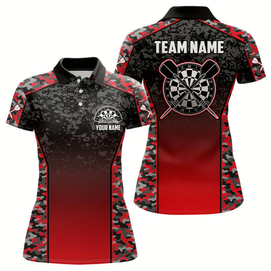 Goofygear Personalized Camo Red Dart Polo Shirts For Women Custom Dart Jerseys Womens Dart Team Shirts