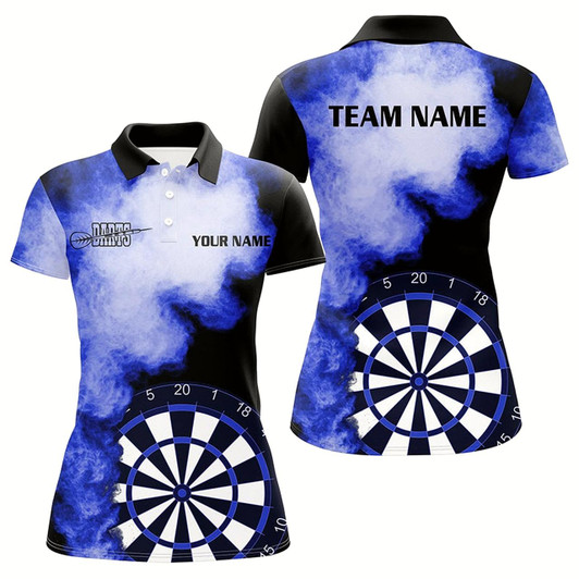 Goofygear Personalized Blue Flame Womens Darts Polo Shirts Custom Dart Jerseys For Women Dart Team Shirts