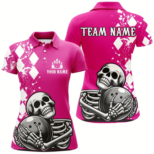Goofygear Skull Bowling Shirt For Women Custom Bowling Jersey Bowling Polo Shirt Bowling Team League