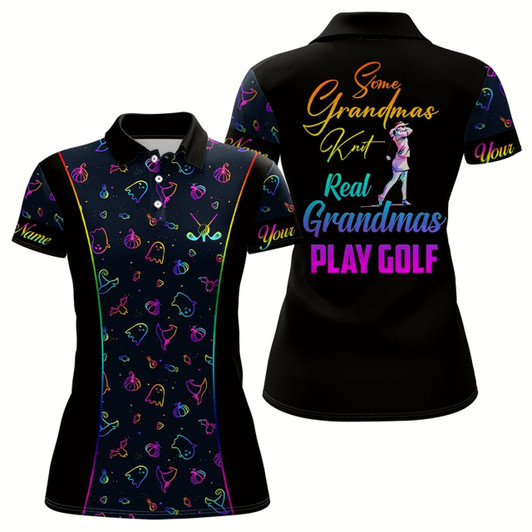 Goofygear Some Grandmas Knit Real Grandmas Play Golf Womens Polo Shirt Colorful Halloween Golf Shirts For Women