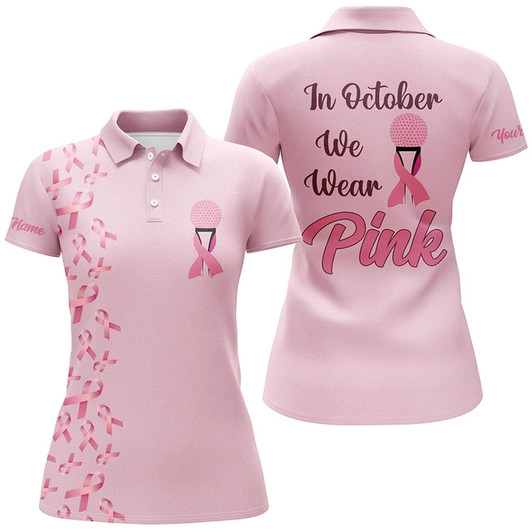 Goofygear Women Golf Polo Shirts Custom Pink Ribbon Breast Cancer Awareness Golf Shirt For Women Ladies Golf Tee
