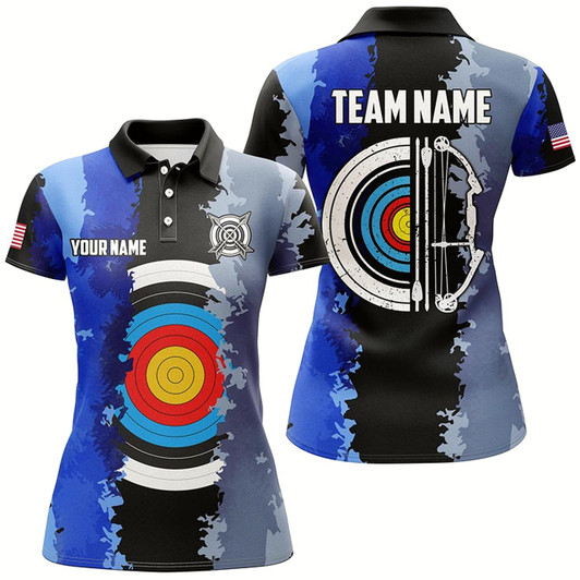 Goofygear Personalized Blue Jerseys Archery Target 3D Women Polo Shirts Custom Team League Archery Shirts