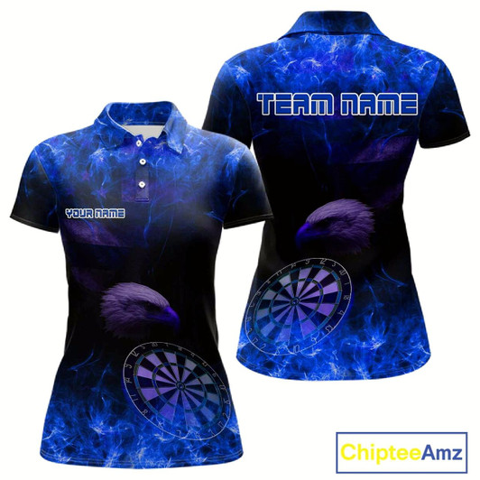 Goofygear Custom Black And Blue Flames Eagle Dartboard Darts Polo Shirt For Women Outfit Darts Jerseys