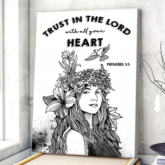 Trust In The Lord With All Your Heart: Christian Canvas Prints Featuring Bible Verse Faith Canvas For Devotion