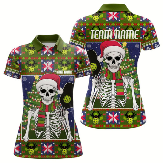 Goofygear Funny Custom Ugly Sweater Pattern Skull Christmas Pickleball Polo Shirts For Women Style 1