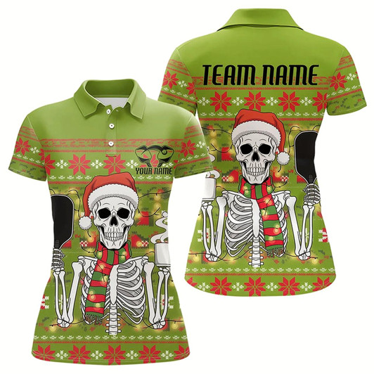 Goofygear Funny Custom Ugly Sweater Pattern Skull Christmas Pickleball Polo Shirts For Women Style 2