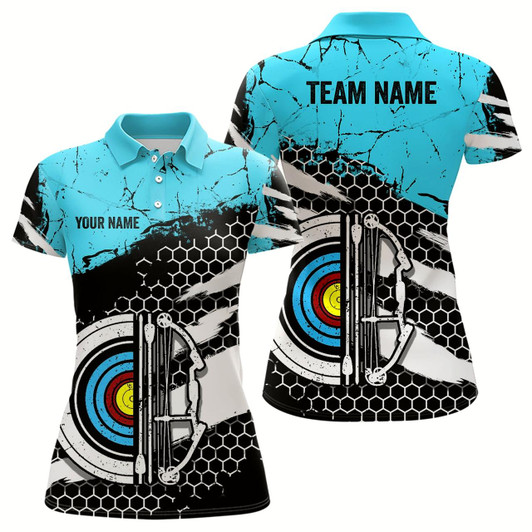 Goofygear Personalized Retro Blue Black Target Archery Polo Shirts For Women, Custom Archery Team Shirts