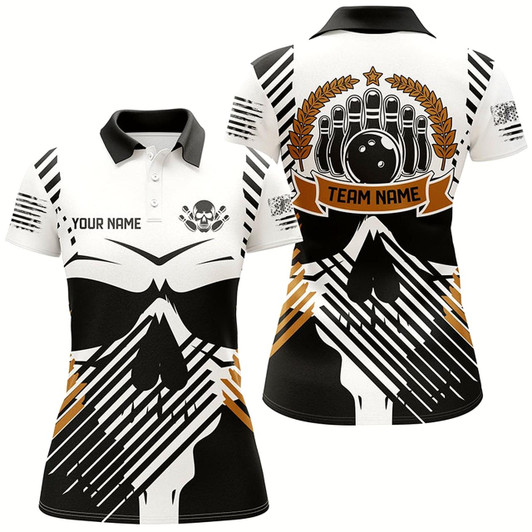Goofygear Personalized Women Polo Bowling Shirts Skull Bowling Team Jersey