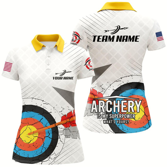 Goofygear Personalized Retro 3D Target Archery Polo Shirts For Women, Custom Us Flag Archery Team Shirts