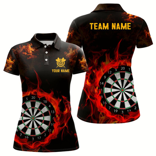Goofygear Personalized Fire Flame Dartboard Women Darts Polo Shirts Custom Darts Shirts For Team Dart Jerseys