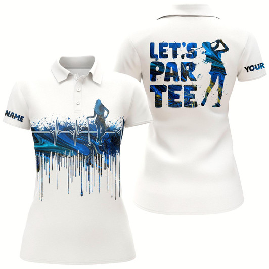 Goofygear Womens Golf Polo Shirt Blue Custom Name Let'S Par Tee Funny White Golf Shirt