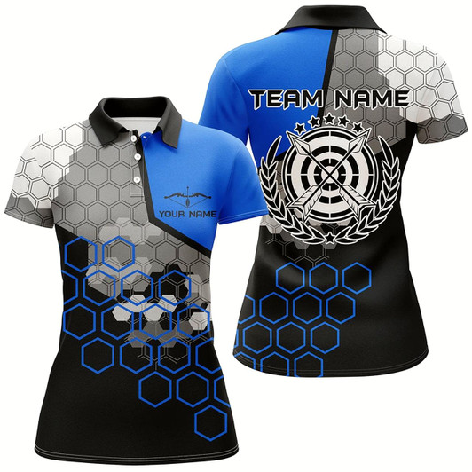 Goofygear Personalized Blue Black 3D Target Archery Polo Shirts For Women Custom Bow And Arrow Archery Jerseys