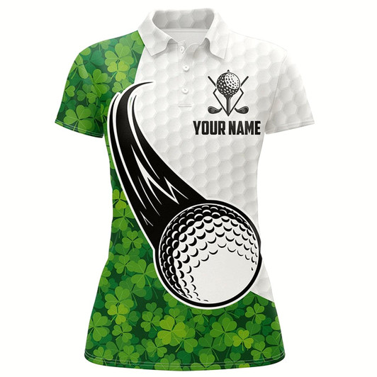 Goofygear St Patrick Day Green Clover Leaf Golf Polo Shirts Custom Golf Shirts For Women Golfing Gifts