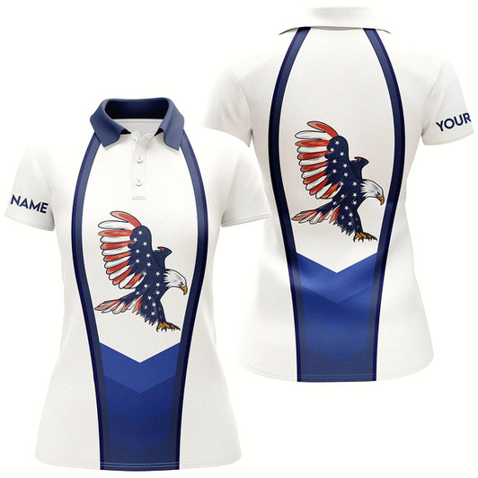 Goofygear American Flag Eagle Womens Polo Shirts, Custom Name Best Golf Shirts For Women, Golfer Gifts