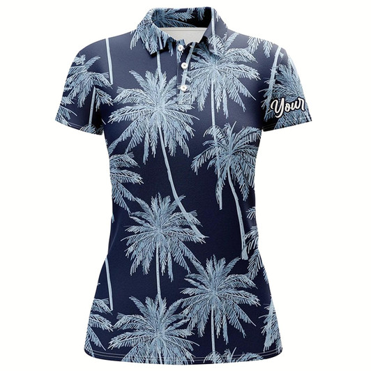 Goofygear Blue Tropical Palm Trees Pattern Womens Golf Polo Shirts Custom Team Golf Shirt Womens