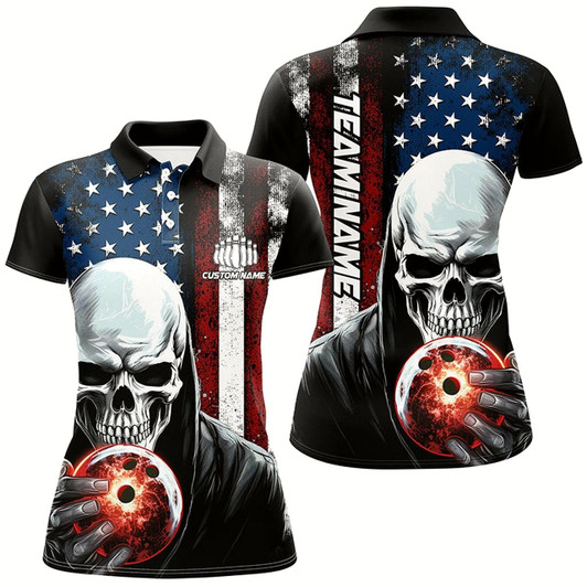 Goofygear Personalized Skull Women'S Bowling Team Jersey Bowling Shirt American Bowling Polo Shirt