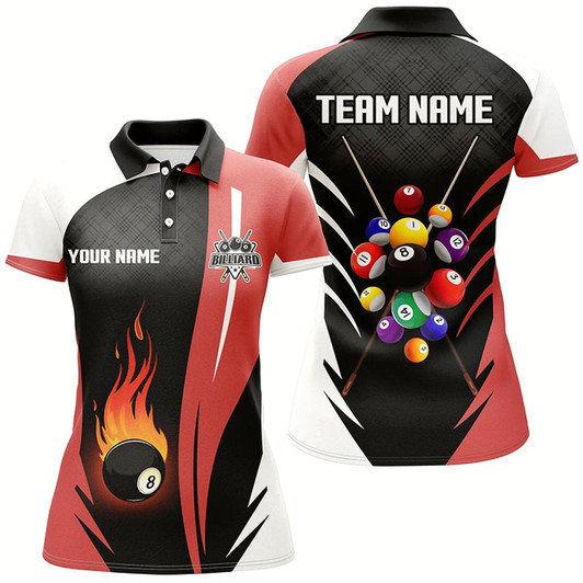 Goofygear Personalized 8 Ball Pool Flame Billiard Women Polo Shirts Custom Billiard Team Uniform Shirts Red