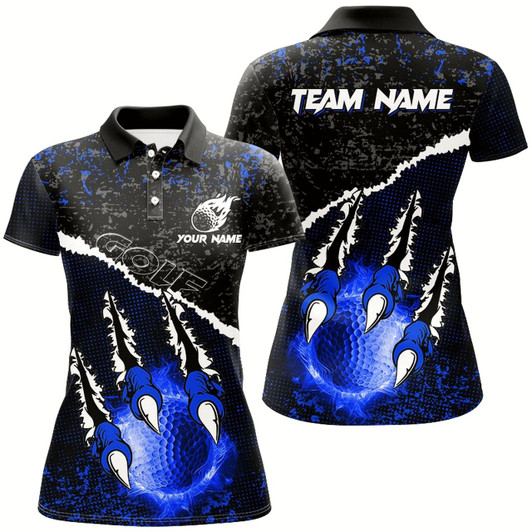 Goofygear Blue Flame Golf Ball Black Camo Pattern Women Golf Polo Shirts Custom Golf Attire For Women