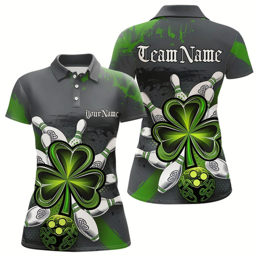 Goofygear Custom Celtic Shamprock St Patricks Bowling Polo Shirts For Women, Lucky Bowling Jerseys