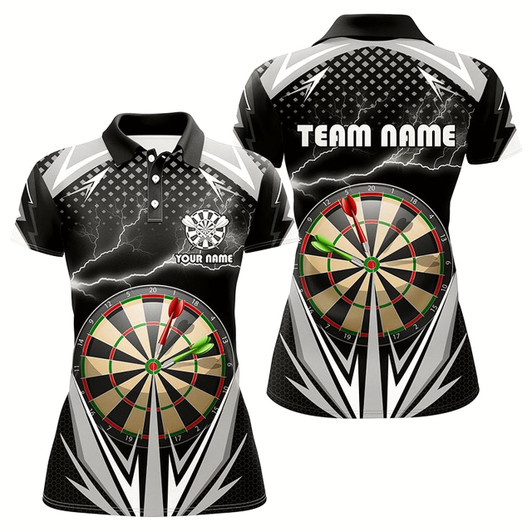 Goofygear Personalized Thunder Black Dart Board Womens Polo Shirts Custom Dart Jerseys For Women Dart Shirts