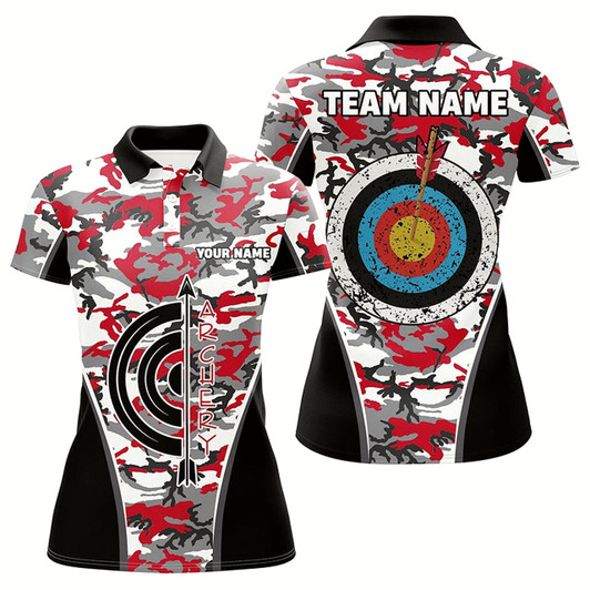 Goofygear Personalized Red Camo Target Archery Polo Shirts For Women Archery Jerseys Custom Archery Team Shirts