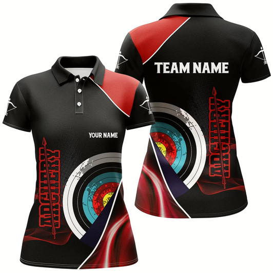 Goofygear Personalized 3D Targets Archery Polo Shirts For Women, Custom Red Black Arrows Archery Team Shirts