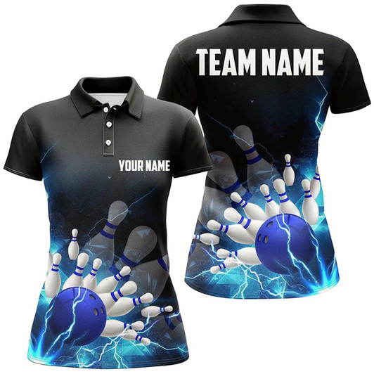 Goofygear Blue Thunder Lightning Custom Bowling Polo Shirts For Women Team Name Bowling Jerseys