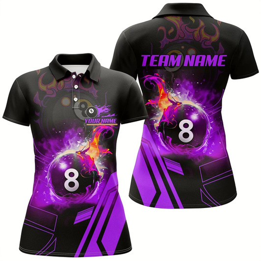 Goofygear Billiard 8 Ball Flame Purple Version 3D Printed Women Polo Shirt Best Custom Pool Team Jerseys Shirts