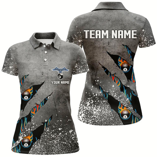Goofygear Custom Ball 8 Grey Grunge Billiard Polo Shirts For Women Custom Team Name Billiard Jerseys Shirts