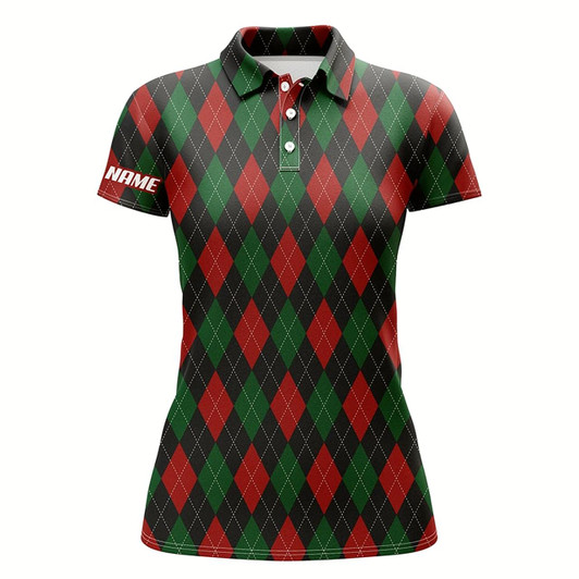 Goofygear Christmas Plaid Argyle Pattern Womens Golf Polo Shirts Custom Name Golf Gifts For Women