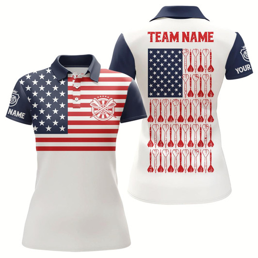 Goofygear Personalized American Flag Dart Polo Shirt Patriotic Dart Shirts For Women Dart Jersey