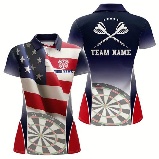 Goofygear Womens 3D American Flag Patriotic Darts Polo Shirt Personalized Dart Jersey For Women
