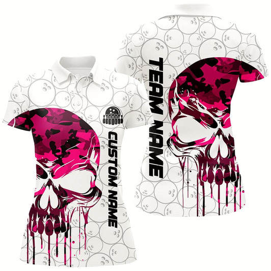 Goofygear Custom Pink Camo Skull Bowling Polo Shirts Women Team Bowling Jerseys Outfit