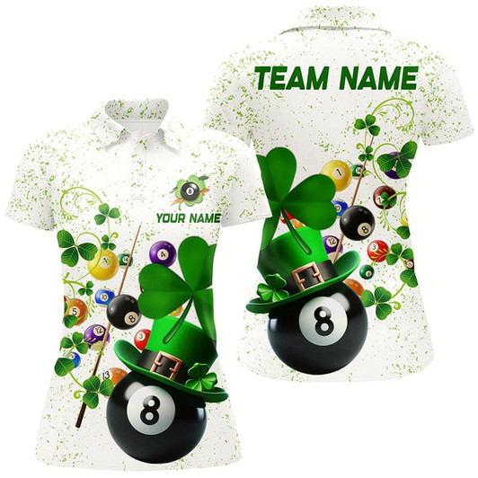 Goofygear 3D Billiard Balls Luckiest Shamrock Women Billiard Polo Shirts Custom St Patrick Day Billiard Shirts
