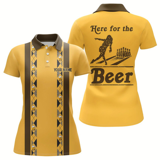 Goofygear Personalized Yellow Retro Bowling Polo Shirt For Women Custom Here For The Beer Bowling Team Jerseys