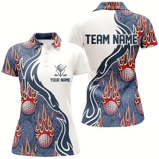 Goofygear Flame Golf Ball White Blue Golf Polo Shirt Personalized Golf Shirts For Women Golfing Gifts